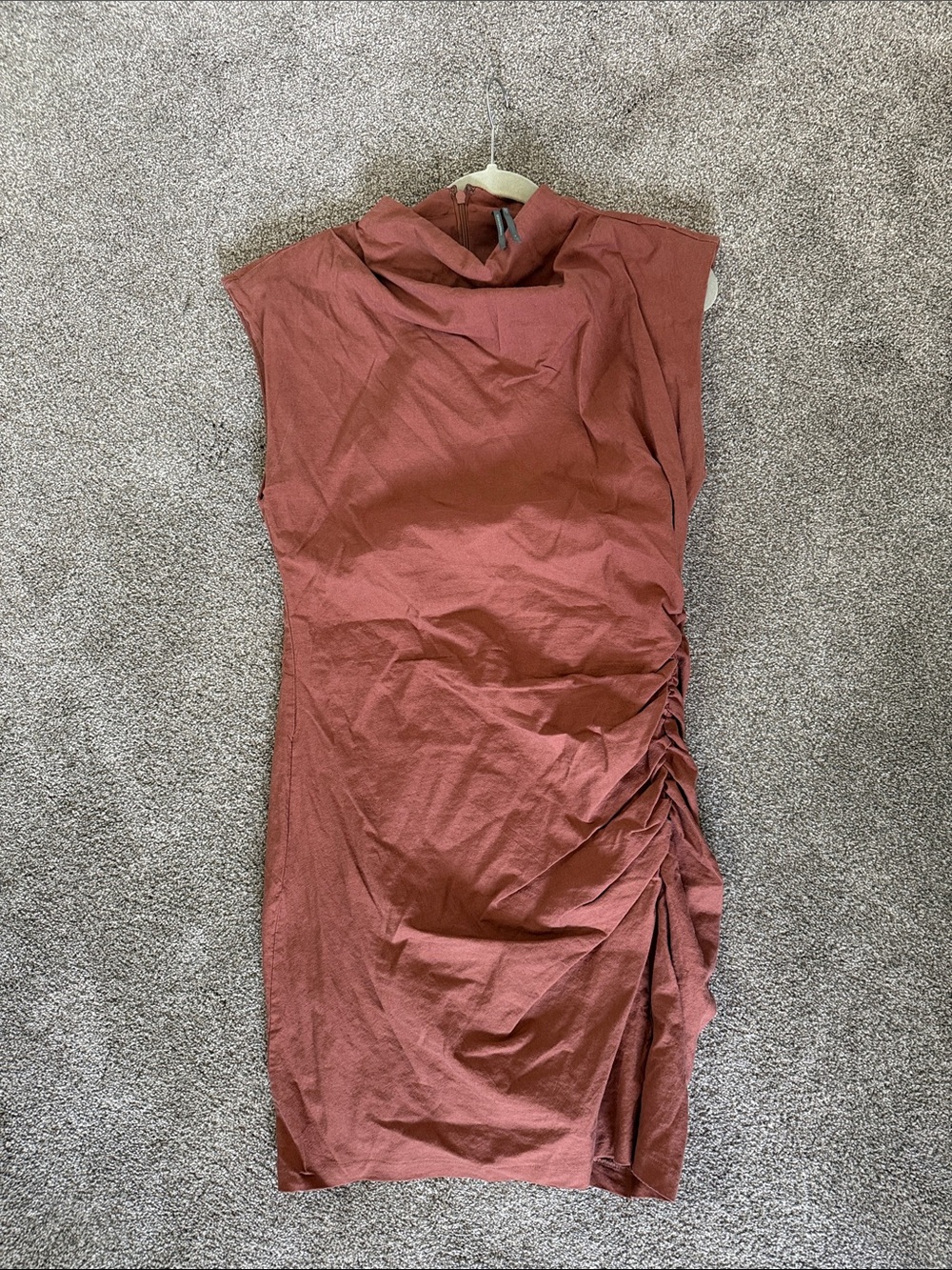 Anthropologie Rusty Rose Sleeveless Ruched Sheath Dress